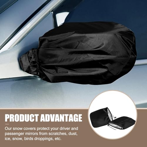 Image of Car Windshield Cover for Ice Rearview Mirror Snow Covers, Side Mirror Waterproof Winter Snow Foldable Protection Cover, Side Mirror with Drawstring Installation Dust Cover, Universal for Cars (Black)