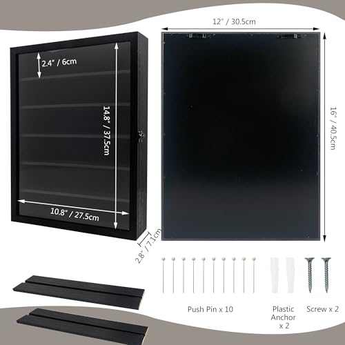 Image of GMFrames 12x16 Wooden Shadow Box Frame with Removable Shelves Deep Display Case for Military Medals Keepsakes Black