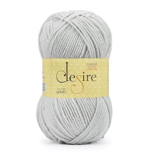 Image of Ganga Acrowools Acrylic Desire Hand Knitting and Crochet Yarn. Pack of 1 Ball - 100Gms. Shade No - (DIS50) Off White