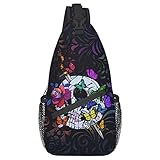 Majoug Flower Sugar Skull Small Sling Backpack Crossbody Sling Bag for Women Shoulder Chest Bag Travel Hiking Daypack