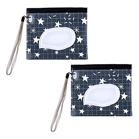 2 Pcs Wet Wipe Pouch Refillable Baby Wipes Dispenser Portable Square Travel Wipes Case for Baby and Adult Cover