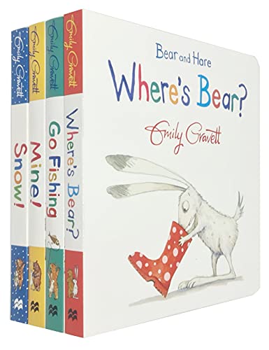 Bear And Hare Series 4 Books Collection Set By Emily Gravett (Bear And Hare : Mine!, Bear And Hare : Where'S Bear?,Bear And Hare : Go Fishing & Bear A
