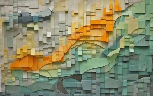 Papier peint moderne abstrait motif géométrique orange vert en trois dimensions 3D