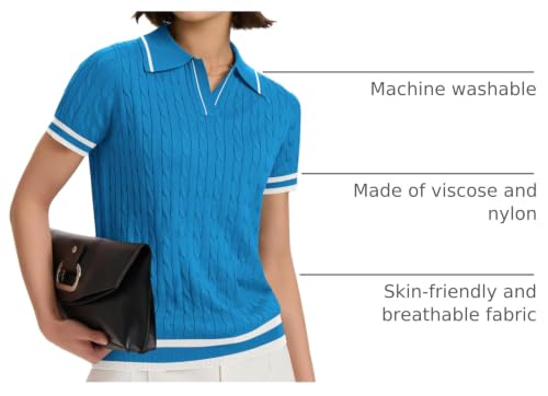 Image of Micoson Womens Short Sleeve Sweater Tops Lapel V Neck Polo Shirts 2026 Summer Cable Knit Loose Blouse Business Casual Outfits