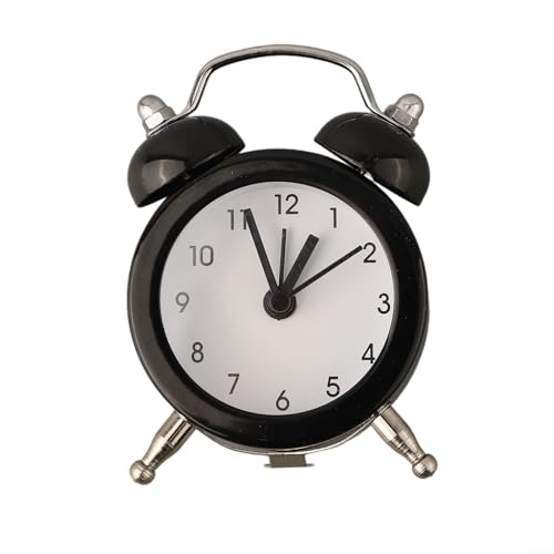 Reloj despertador de doble campana con movimiento de cuarzo para dormitorio, marco de metal, reloj analógico con bajo ruido nocturno para evitar molestias del sueño (negro)