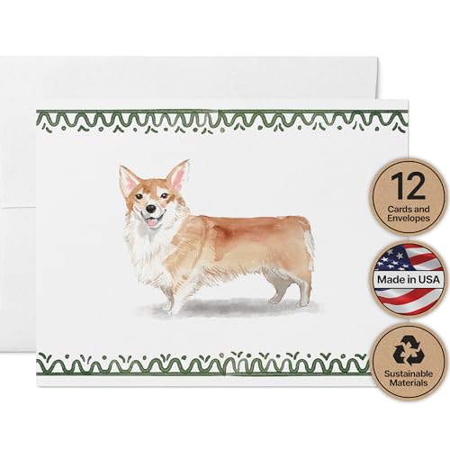 Image of Twigs Paper Pembroke Welsh Corgi Thank You Cards, 12 Dog Note Cards