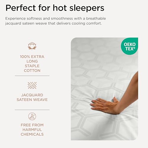 Image of Threadmill 100% Cotton Sheets for Full Size Bed - 600 Thread Count Full Bed Sheets Set with 16 inch Deep Pocket - Jacquard Sateen Weave 4-Piece Bedding Set with Cooling Effect, Light Grey