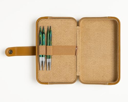 Image of Knit Picks x dellaQ Caspian Green Interchangeable Knitting Needles with Mustard Buddy Case (Mustard and Regular Caspian Needles)