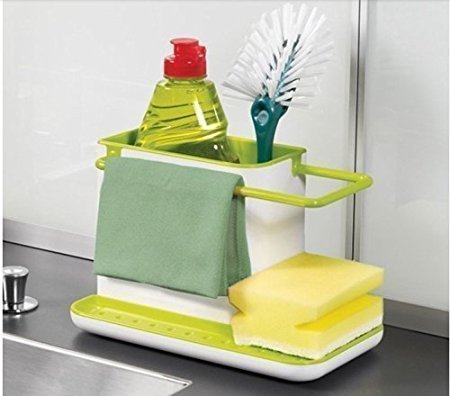 Lariox 3 in 1 Stand for Kitchen Sink, Liquid Bottles, Store Hand Wash Bottle Wiping Cloths,Brush Dishwasher Liquid, Brush, Cloth, Soap, Sponge, Self Draining
