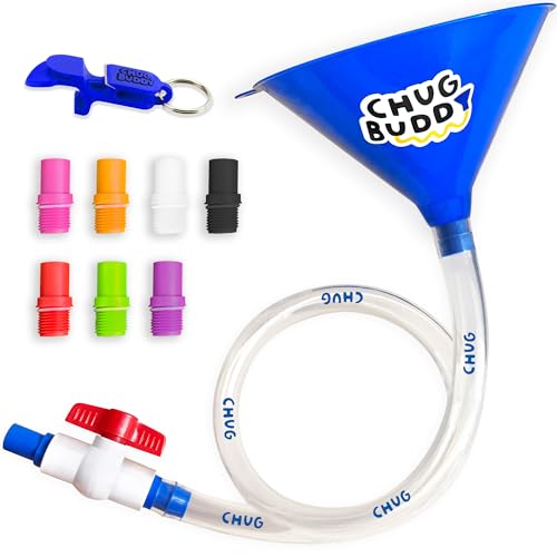 Chug Buddy Beer Bong, Drinking Funnel with Hose, Bongzilla Funnel Bachelor Party Games, 8 Interchangeable Mouth Pieces, Long Funnel 3ft Tube, College Party, Drinking Games