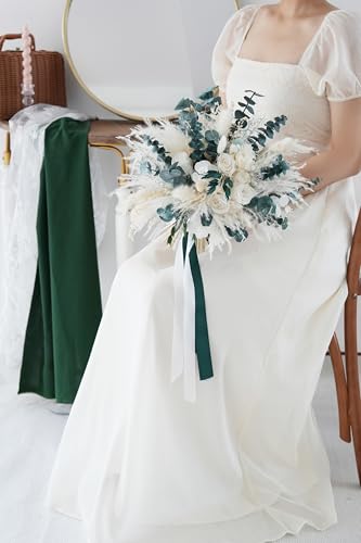 Ramo de boda preservado blanco y verde 9 pulgadas miniatura 2