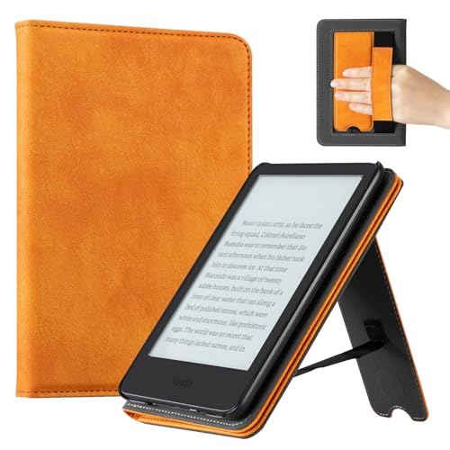 Image of CoBak Case for 6 inch E-Reader - PU Leather Smart Cover with Auto Sleep /Wake & Hand Strap, not Compatible with Kobo Clara,Orange
