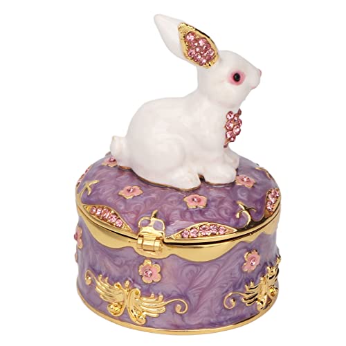 Bonbela Caja de Baratijas de Conejo, Caja de Almacenamiento de Joyas Esmaltada de Metal Vintage con Patrón de Grabado Floral Antiguo para Pendientes, Anillos, Collares, Joyería Pequeña,