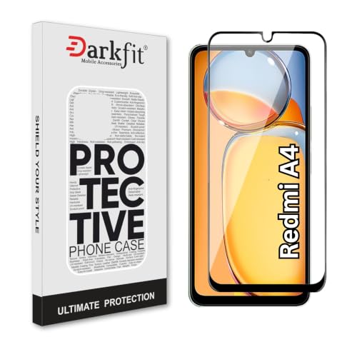 Image of DARKFIT Tempered Glass Premium Screen Protector Compatible for Redmi A4 | Edge to Edge Coverage with Easy Installation Kit | Scratch Resistance | HD Clear Glass (Black Border) | Pack of 1