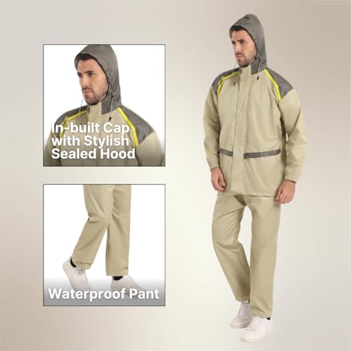 Image of Citizen Hooded Raincoat for Men Women Waterproof for Bike Riders Dobby Fabric Lightweight Stylish Sealed Hood, Large Pockets, Heavy-Duty Zippers Rainwear with Carry Pouch-CR017