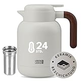 LEBENLANG Thermos caffe 1,5 litri Bianco - Rivestimento ceramico & senza BPA I 24 ore al caldo & Incl. filtro da tè I Termos caffè Caraffa termica Termus per te caldo grande Teiera