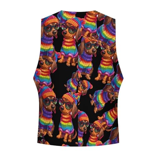 Rainbow LGBT Love Weiners Dogs Gay Men's Suit Vest Waistcoat Vests Formal Dress with 2 Pockets for Business Casual Tuxedo4