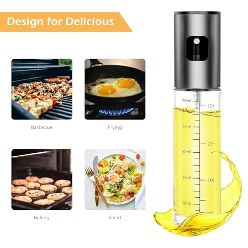 Image of Refillable stainless steel Olive Oil Sprayer bottle with funnel - 100ml Glass Cooking Oil Spray Bottle for Air Fryer, Salad & Baking