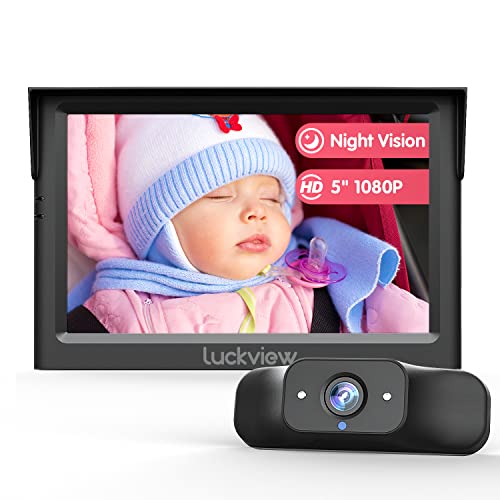 Image of Luckview BM1 Baby Car Camera, 5'' 1080P Mirror Monitor with IR Night Vision, 3X Zoom in Closer, Full Crystal Clear View for Back Seat Rear Facing, 5 Mins Easy Installation