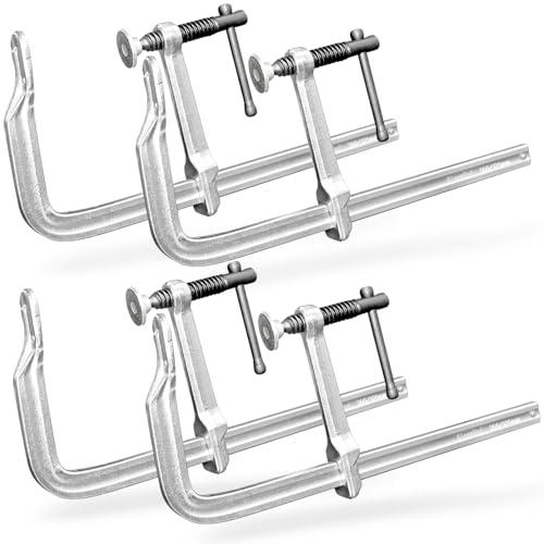 Image of Heavy-Duty 12-Inch F-Clamps, 4-Pack, 550 Lbs Forged Alloy Steel | 3 inch Throat F-Style Bar Clamps for Welding, Metalworking & Fabrication, Swivel Pad & Black-Oxide Spindle