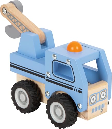 ca. 19 x 7,5 x 10 cm Small Foot Carro Attrezzi in Legno Certificato FSC 100%, Auto Gioco con Gru da carico Mobile, da 18 Mesi, 12446, Multicolore
