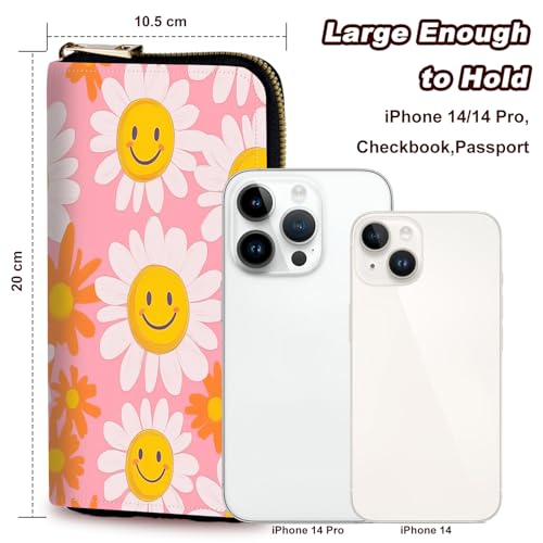 Wristlet Wallet for Women Teen Girls Womens Wallet RFID Blocking Credit Card Holder with Removable Wristlet,Leather Phone Wallet Clutch Large Capacity Ladies Travel Purs,Pink Sunflowers3