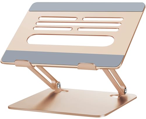 ノートパソコンスタンド 折りたたみ式 PCスタンド ノートパソコン用ラップデスク 無段階高さ角度調整 パソコンスタンド 滑り止めゴム 放熱対策 合金製 在宅仕事 ZOOM会議 Macbook/iPad/ノートPCなど15.6インチまでに対応 外付けキーボードをお勧めです シャンパンゴールド