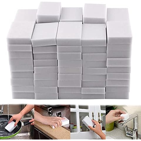 [100 Pack] Magic Eraser Sponge Extra Thick and Long Lasting Melamine Cleaning Sponges in Bulk, Multi Surface Power Scrubber Foam Cleaning Pads for Bathtub, Floor, Kitchen, Bathroom, Wall(100pc) Cover