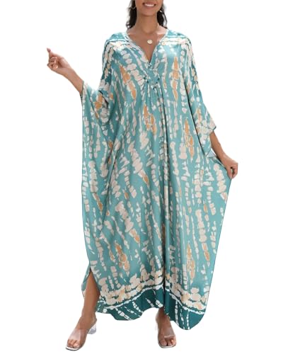 Image of IMAGEKOPE Women's Plus Size Animal Print V-Neck Batwing Kaftan Beach Dress Bathing Suit Cover-Up Loungewear