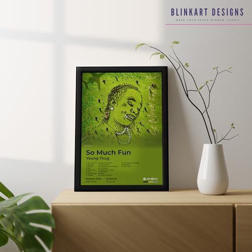 Image of BLINKART Young Thug- So Much Fun Wall Photo Frames | Wall Art for Bedroom, Living Room, Studio or Office | Album Cover Print with Spotify Song Link QR Code | Gift for Fans - 8x12 In