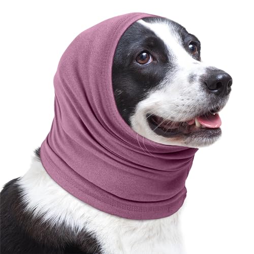 Lelepet Ohrenschutz für Hunde, Hunde Gehörschutz, Beruhigender Kapuzenpullover, Hund Ohrenschützer zur Geräuschreduzierung, Hundehals und Ohrenwärmer, Hund Ohrenpflege Lärmschutz, Lila S