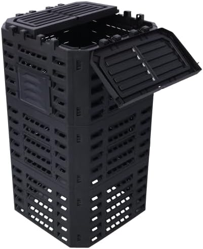 Outdoor Compost Bin – Large Garden Compost Bin with Top Lid and Bottom Door BPA Free Material | Create Fertile Soil with Easy Assembly, Lightweight, Aerating (Black, 132 Gallons (500L))