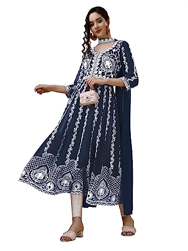 EthnicJunction Women's Georgette Eid Special Sequine Lace Work Kurta With Dupatta | Eid Outfits