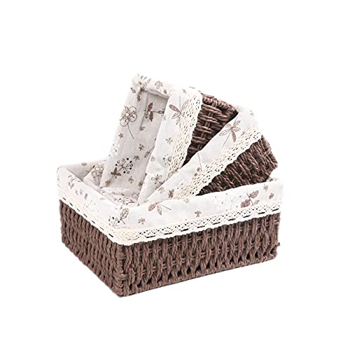 Yrhome Storage Baskets Set Of 3,Decorative Paper Rope Woven Storage Baskets With Liner,Rectangular Storage Bins Container For Makeup Bedroom Shelves Organizing,Home Deco, Brown #TOP16