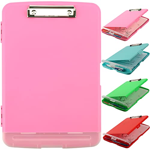 Clipboard with Storage, Side Open Nursing Clipboard Foldable Storage, Nurse Clipboards with Low Profile Clip, Waterproof Plastic Clipboards for Office Writing Drawing Clip Board (Pink)