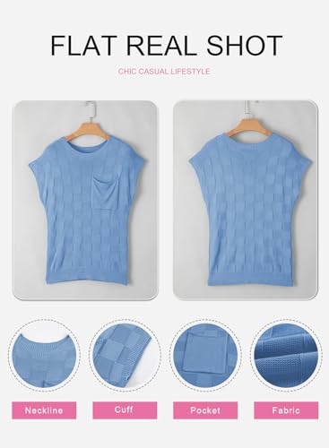 Image of SHEWIN Womens Fall Tops for Women Casual Crewneck Short Sleeve Shirts Cap Sleeve Knit Sweater Vest Summer Tops