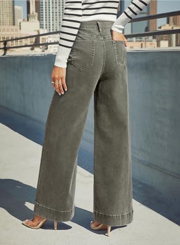 Image of Dokotoo Women's Casual High Waisted Jeans Stretch Wide Leg Loose Denim Pant