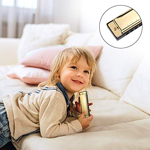 Upins 4Pcs Key Of C 10 Hole 10 Tones Titanium Color Harmonica With Case For Beginner Students Kids (Gold, Silvery, Black, Red) #TOP6