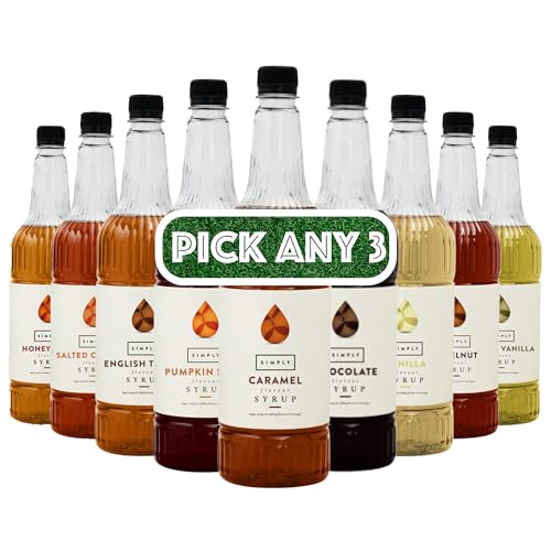 Simply Coffee Syrup 1L | Pick Any 3 Flavours | Vegan Nut Free & Gluten Free | Flavoured Syrups for Coffee Milkshakes Cocktails Desserts & Baking | 3 x 1 Litre Bottles