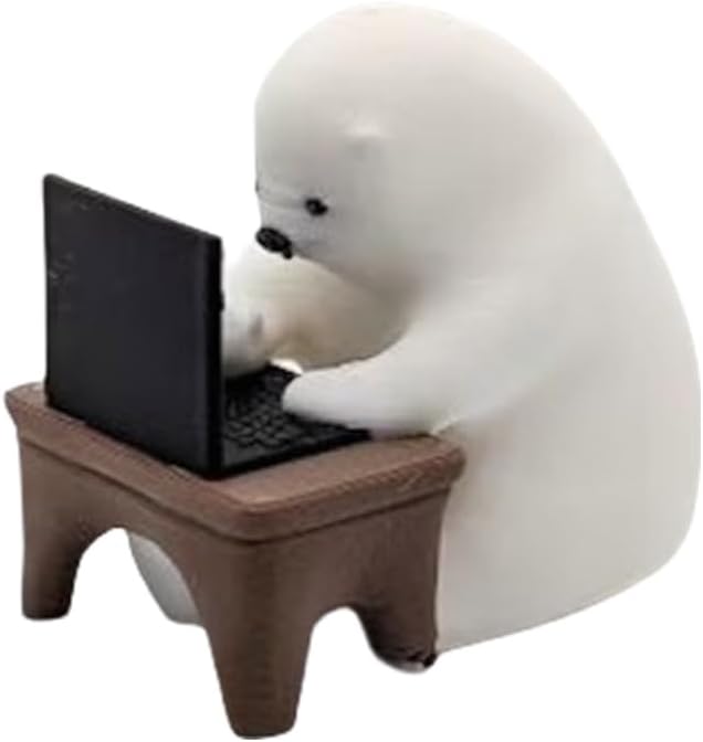Artistic Mini Coder Bear with Laptop Computer Figurine Ornament Desktop Decors