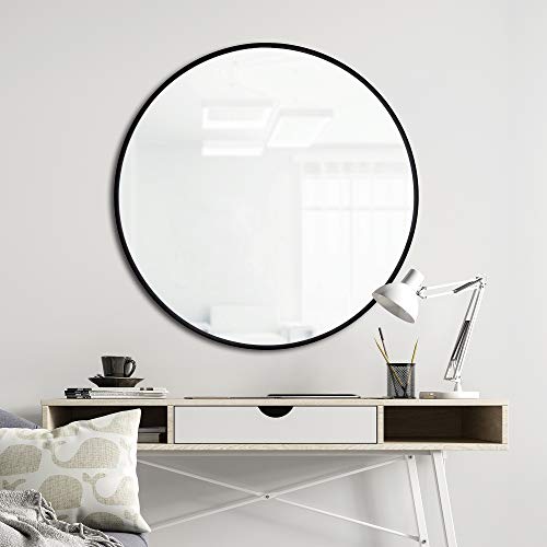 EMAISON 30 inch Round Mirror Black Metal Framed Wall Mount Bathroom Vanity Real Glass Circle Mirror for Home, Entryway, Living Room, Bedroom by EMAISON - Image 9