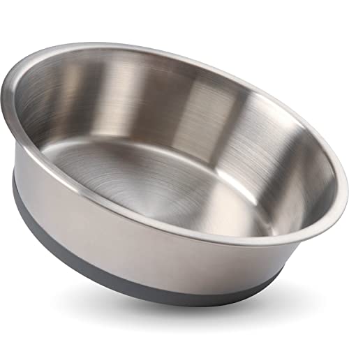 Leashboss Non-Slip Stainless Steel Dog Bowl With Rubber Base, Large 8 Cup / 64 Oz Size, Modern Brushed Interior & Exterior, Non-Skid Dish For Medium & Large Dogs (Gray, Single Bowl) #TOP13