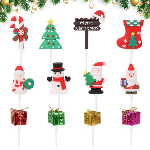 sulanmo 12PCS Noel Cupcake Toppers 3D, Décorations de Gâteau Noël Animées, Topper de Petit Gateau, Dessert, Cupcake, Decoration de Table de Noël