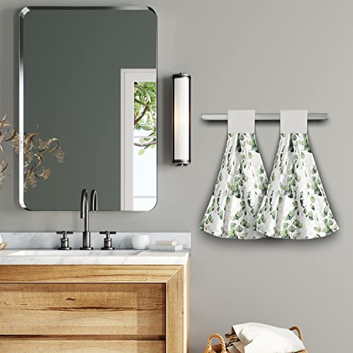 Eucalyptus Leaf Hand Towels - Hanging Kitchen Towels Gold Green Leaves Dish Cloth Tie Towels Tea Bar Towels For Bathroom Hotel Gym Highly Absorbent 2 Pcs Towel Set 12 X 17 Inches #TOP5