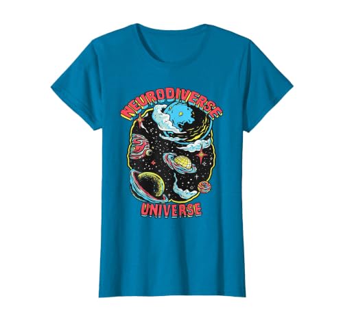 Neurodiverse Universe Neurodiversity Embrace ADHD Autism ASD T-Shirt, Women, Sapphire Blue, Large