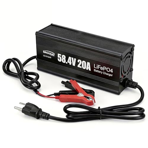 BROODAY 48V 20A LiFePO4 Battery Charger 58.4V Lithium Battery Charger Fast Charging Over-Current and Over-Voltage Protection for 48V Lithium Iron Phosphate Batteries