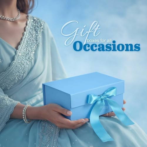 Image of RBS - Foldable Gift Box with Ribbon 23 x 16 x 10cm Gift Boxes for Packaging (1 Pack) Multi-Purpose Gift Boxes for Presents Reuse Gift Packing Box Decorative Hamper Box (Blue Sky)