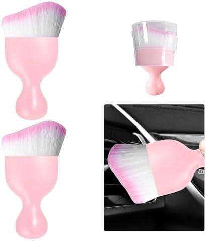 Ziciner 2 PCS Car Detailing Brush, Curved Soft Bristles Auto Removal Dust Collectors, Universal Vehicle Dashboard, Air Conditioner Vents etc Interior Cleaning Tool Accessory (Pink/Pink)