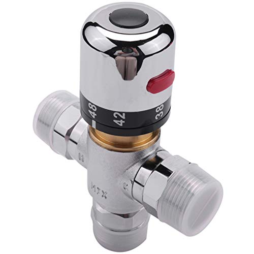 Lazycloud Válvula de mezcla de termostato de 3 vías de cobre sólido, 3/4 pulgadas solar agua , válvula de regla de temperatura reguladora plata