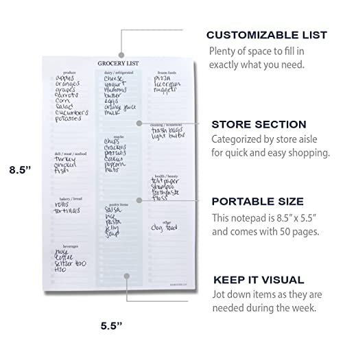 Grocery List Notepad- Categorized Store Aisle, Quick And Easy Grocery Shopping, Always Know What's For Dinner, Save Time And Money, Portable 8.5" X 5.5" Notepad, 50 Sheets (Grocery List Notepad) #TOP2